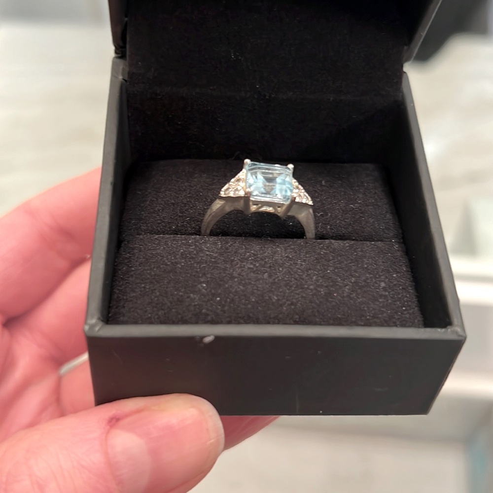 Sterling silver ring with aquamarine-colored stone
